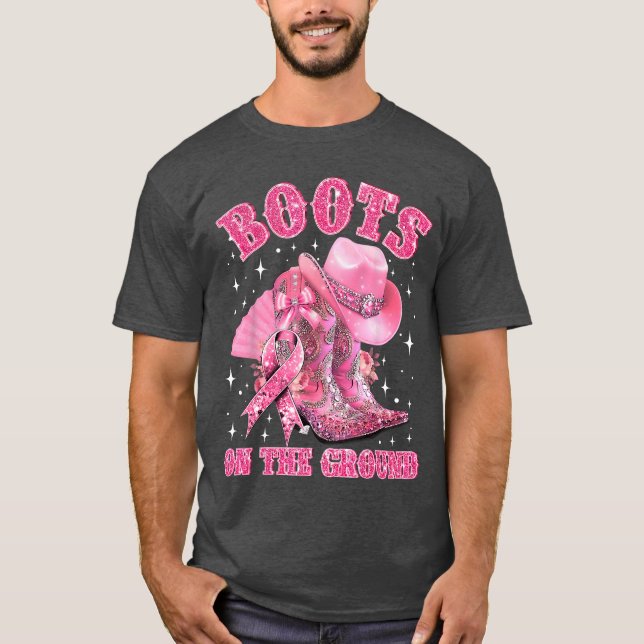 Boots Onhe Ground Cowgirl Western Breast Cancer Aw T-Shirt (Front)
