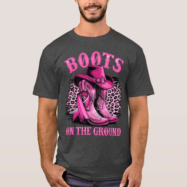 Boots Onhe Ground Cowgirl Western Breast Cancer Aw T-Shirt (Front)