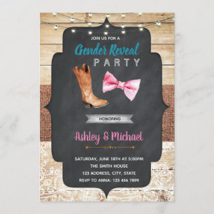 Boots or bow gender reveal shower invitation