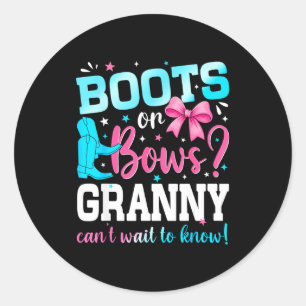Boots Or Bow Granny Love You Gender Reveal Party Classic Round Sticker