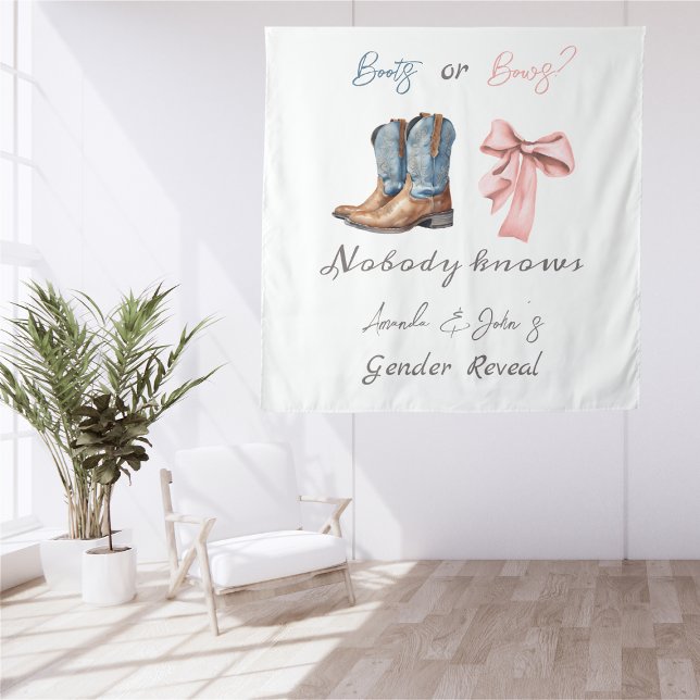 Boots or Bows Blue and Pink Gender Reveal Backdrop Tapestry (Creator Uploaded)