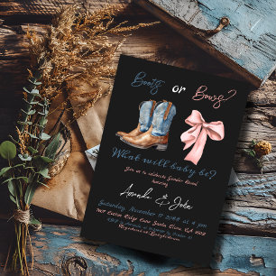 Boots or Bows Blue Pink Boy Girl Gender Reveal Invitation