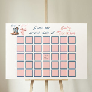 Boots or Bows Blue Pink Gender Reveal Due Date Poster
