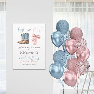 Boots or Bows Blue Pink Gender Reveal Welcome Poster