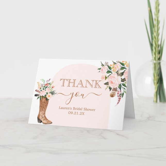 Boots or Bows Bridal Shower Thank You Card (Front)