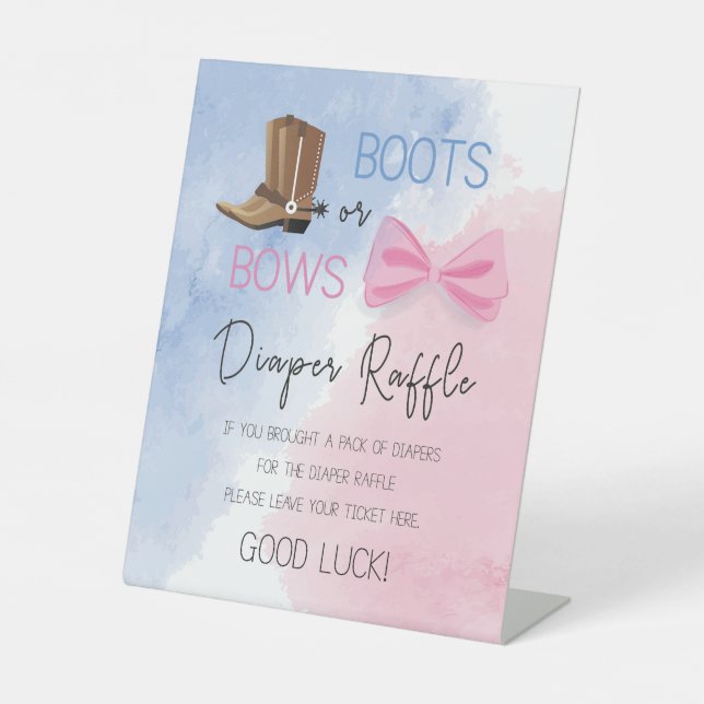 Boots or Bows gender reveal diaper raffle Pedestal Sign (Front)