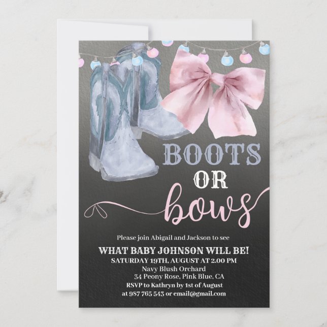 Boots or bows gender reveal invitation. invitation (Front)