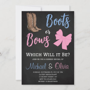 Boots or Bows Gender Reveal Party Baby Shower Invitation