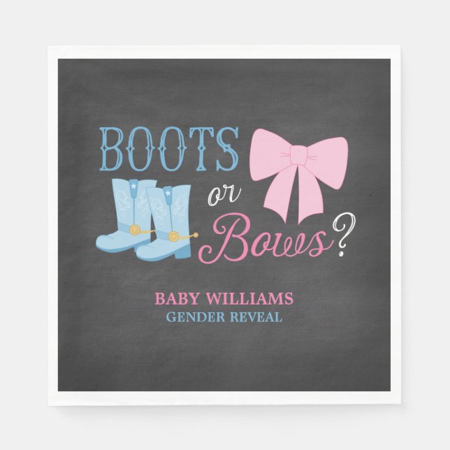 Boots or Bows Gender Reveal Party Baby Shower Napkin (Front)