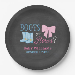 Boots or Bows Gender Reveal Party Baby Shower Paper Plate
