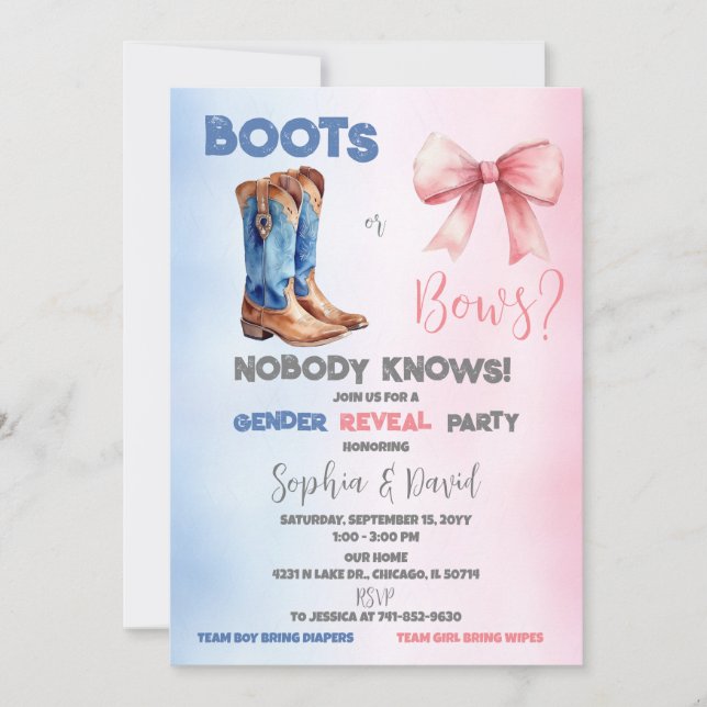 Boots or Bows Gender Reveal Party Invitation (Front)