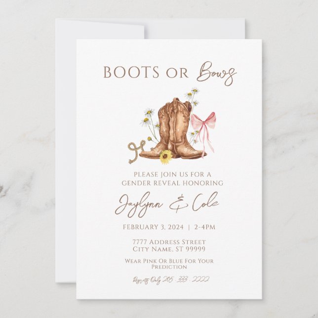 Boots Or Bows Gender Reveal Party Invitation (Front)