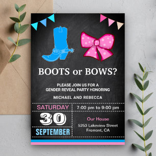 Boots or Bows Gender Reveal Party Invitation