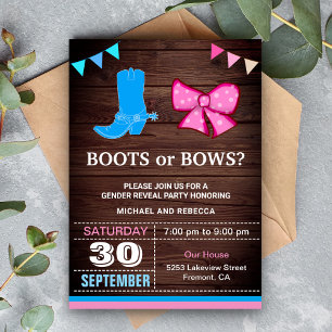 Boots or Bows Gender Reveal Party Invitation