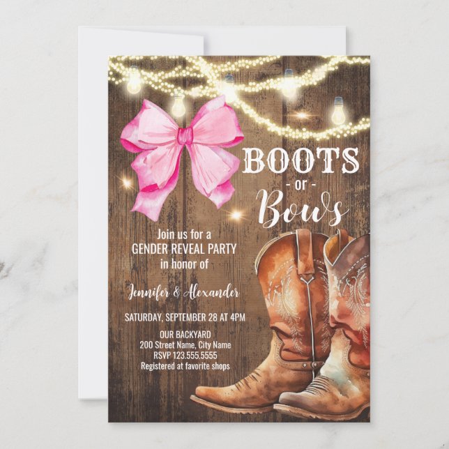 Boots or Bows Gender Reveal Party Invitation (Front)