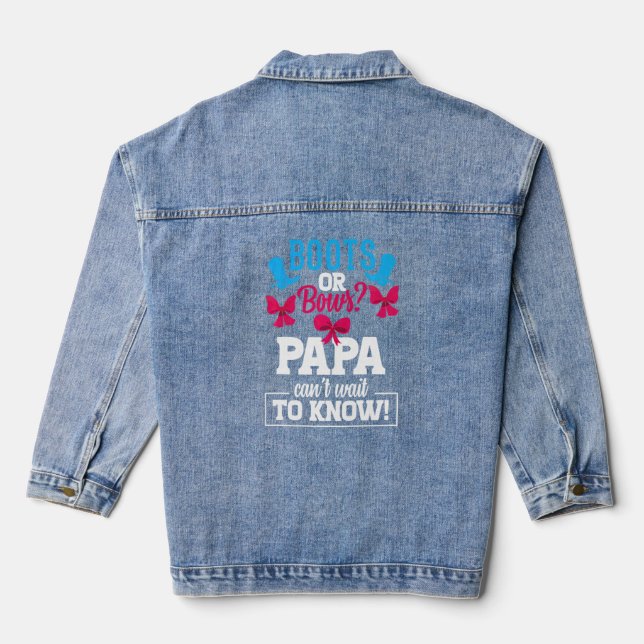 Boots Or Bows Gender Reveal Party Papa Baby Announ Denim Jacket (Back)