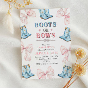 Boots or Bows Gender Reveal Pink and Blue Invite