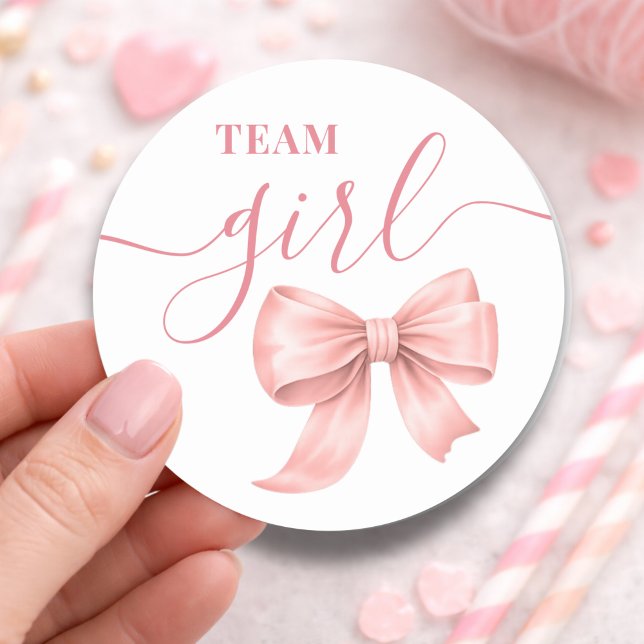 Boots or Bows Gender Reveal Pink Bow Team Girl  Classic Round Sticker (Creator Uploaded)