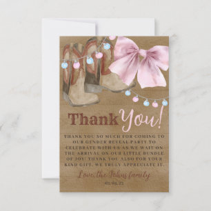 Boots or bows gender reveal Thank you Card.  Card