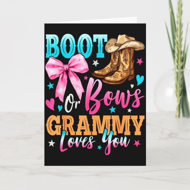 Boots Or Bows Grammy Loves You Gender Reveal Famil Card (Front)
