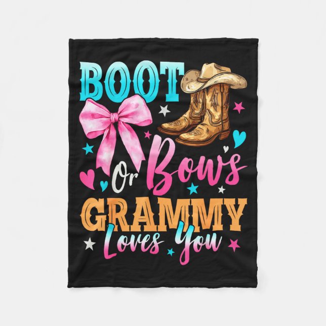 Boots Or Bows Grammy Loves You Gender Reveal Famil Fleece Blanket (Front)