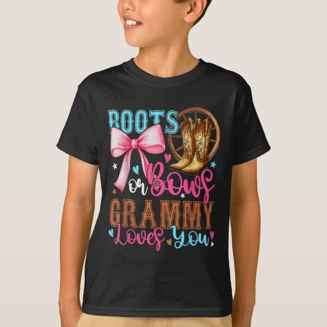 Boots Or Bows Grammy Loves You Gender Reveal Party T-Shirt (Front)