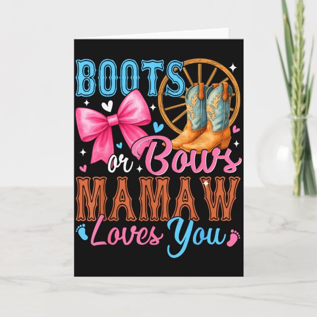 Boots Or Bows Mamaw Loves You Gender Reveal Family Card (Front)