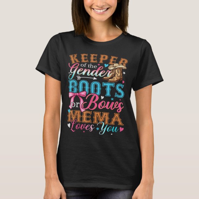 Boots Or Bows Mema Loves You Gender Reveal Family  T-Shirt (Front)