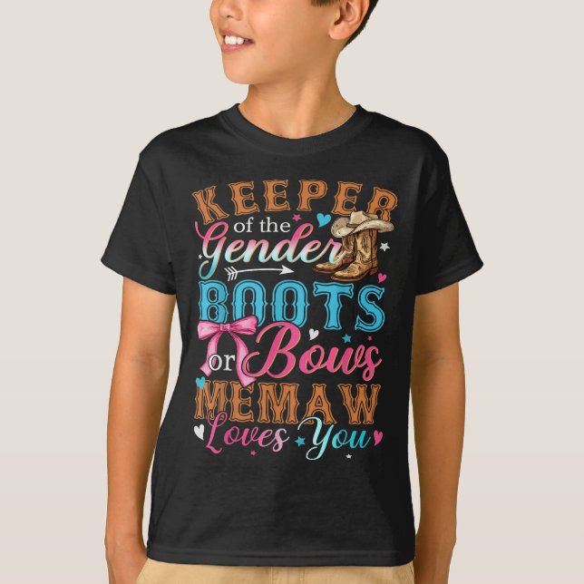 Boots Or Bows Memaw Loves You Gender Reveal Family T-Shirt (Front)