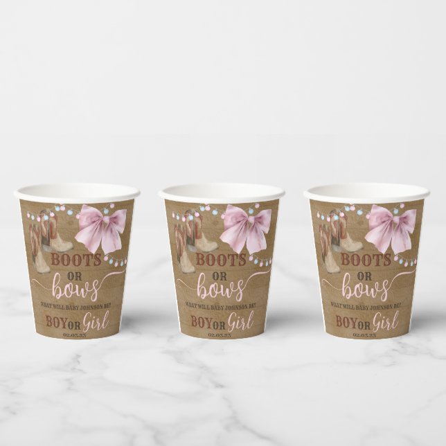 Boots or bows paper cup for Gender Reveal. (Multi)
