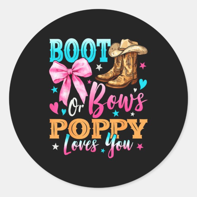 Boots Or Bows Ppy Loves You Gender Reveal Family  Classic Round Sticker (Front)