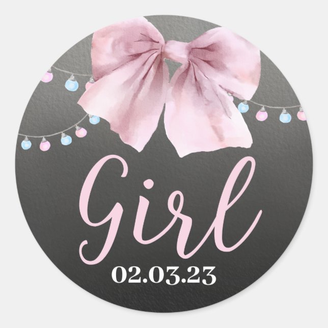 Boots or bows sticker for gender reveal. (Front)
