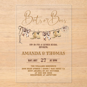 Boots or Bows Western Gender Reveal Acrylic Invitations