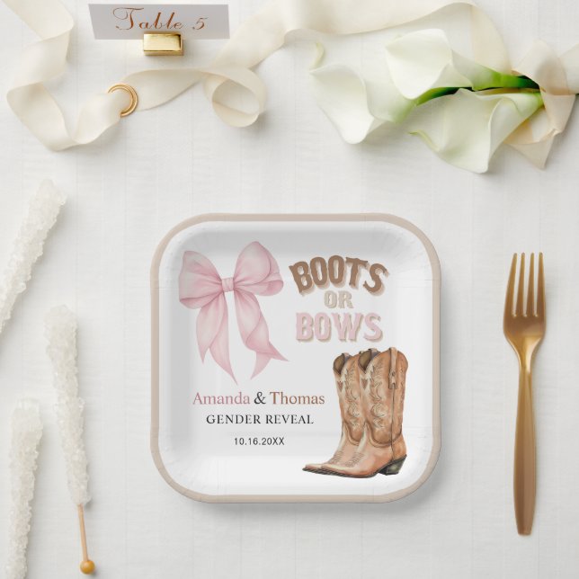 Boots or Bows Western Gender Reveal Paper Plate (Wedding)