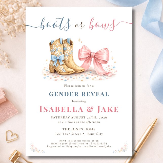 Boots or Bows Western He Or She Gender Reveal  Invitation (Creator Uploaded)