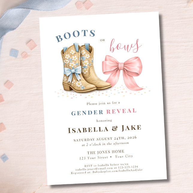 Boots or Bows Western Theme Gender Reveal  Invitation (Creator Uploaded)