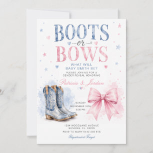 Boots or Bows Wild West Gender Reveal Blue Pink Invitation