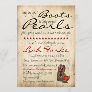 Boots & Pearls Bachelorette Party Invitation