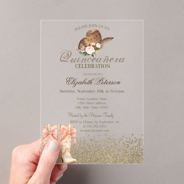 Boots Quinceañera  Acrylic Invitations (Insitu (Handheld))