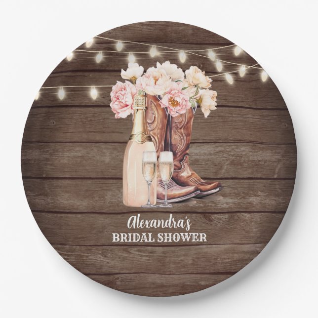 Boots Rustic Cowgirl BRIDAL SHOWER Thank You Paper Plate (Front)