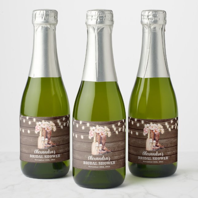 Boots Rustic Cowgirl BRIDAL SHOWER Thank You Sparkling Wine Label (Bottles)