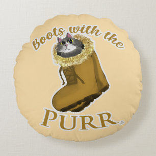 Boots With Purr Fashion Kitten Art Style Round Cushion