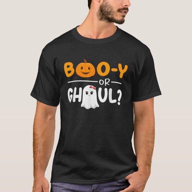 Booy Or Ghoul Gender Reveal Halloween Baby Shower  T-Shirt (Front)