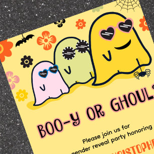 Booy or Ghoul Groovy Ghost Halloween Gender reveal Invitation