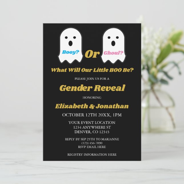 Booy or Ghoul Halloween Ghost Gender Reveal Invitation (Standing Front)
