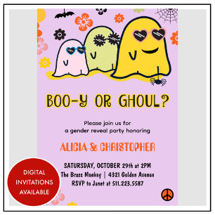 Booy or Ghoul Retro Ghost Halloween Gender reveal Invitation