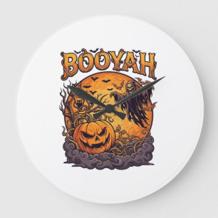 Booyah Halloween Pumpkin Grim Reaper Orange Moon_1 Large Clock