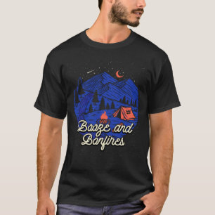 Booze and Bonfires Camping Beer Camper Drinker Hi T-Shirt