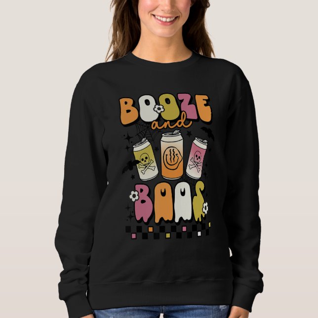 Booze And Boos Groovy Boo Crew Halloween Costume Sweatshirt (Front)