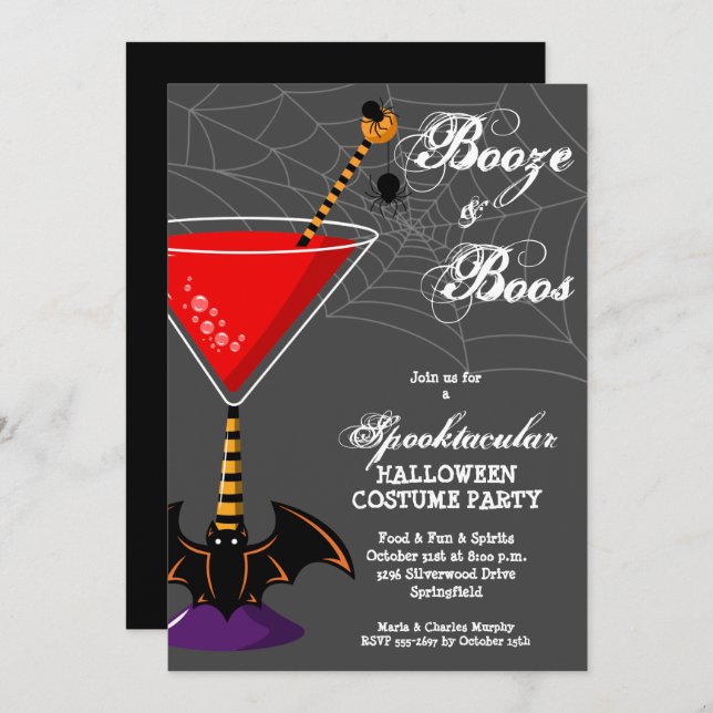 Booze and Boos Martini Budget Halloween Invitation (Front/Back)